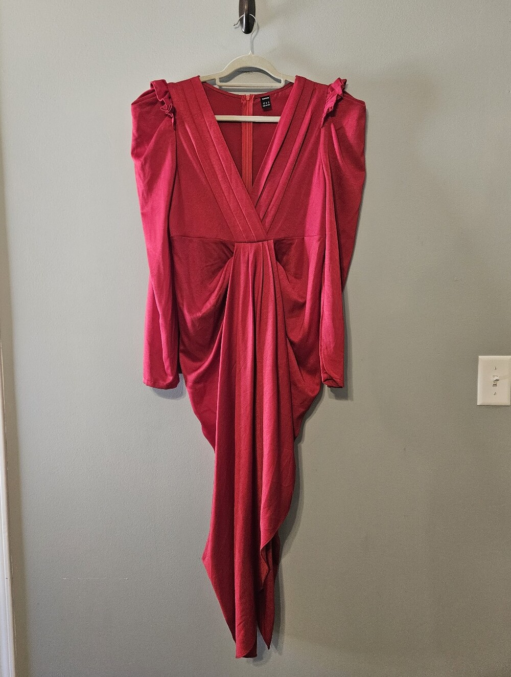 SHEIN Red draped V-neck high-low dress